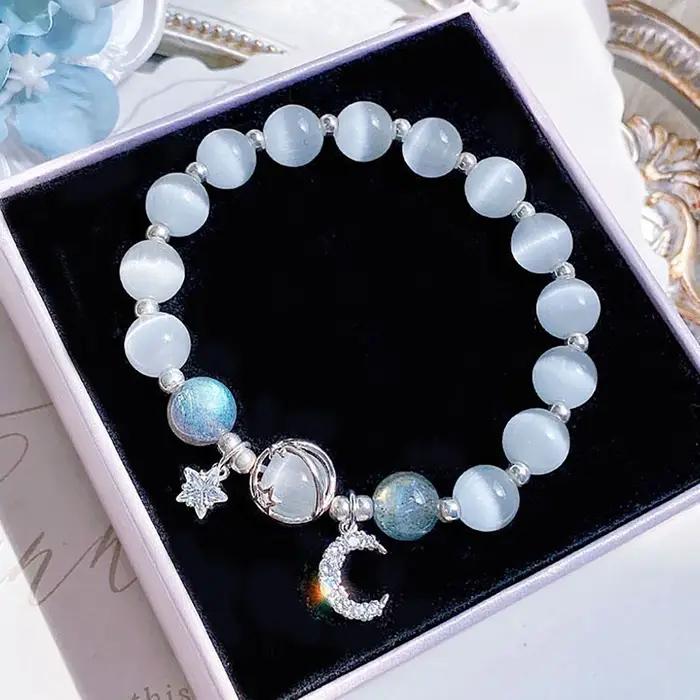 Bracelet en pierre opale de couleur bleu violet pour femmes et filles