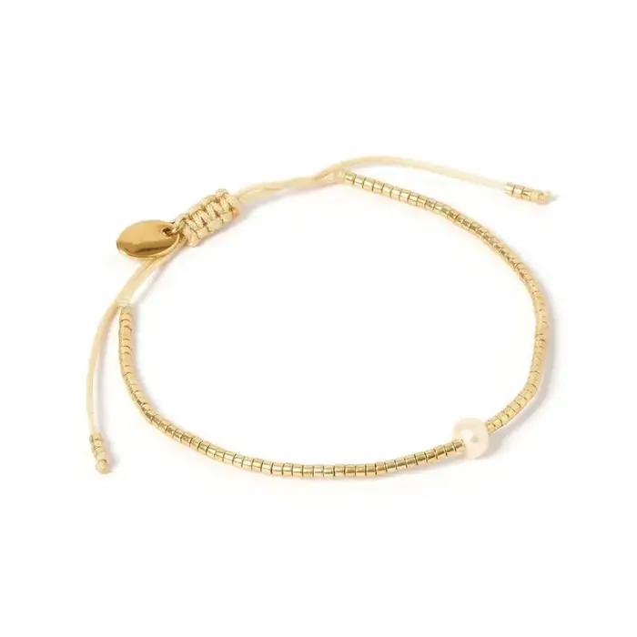 KKBEAD-Bracelet Fin en Perles Naturelles pour Femme, Bijou Ajustable en Or, Idéal comme Cadeau