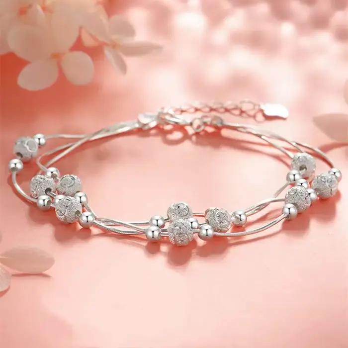 Bracelet en argent sterling 925 à perles multi-couches ajustable avec motif étoile pour femme