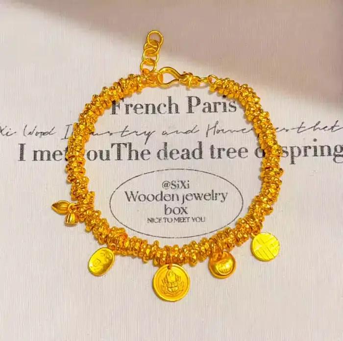 Bracelet à breloques dieu de la richesse jaune brillant pour femmes, artisanat en or Antique, nouveau bracelets de Style chinois, bijoux cadeau de Banquet
