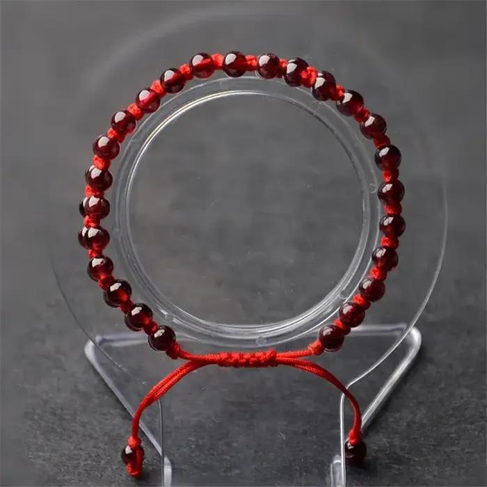 Bracelet en grenat rouge naturel perles rondes jade corde rouge faite à la main pour femmes hommes occasions spéciales anniversaires mariage