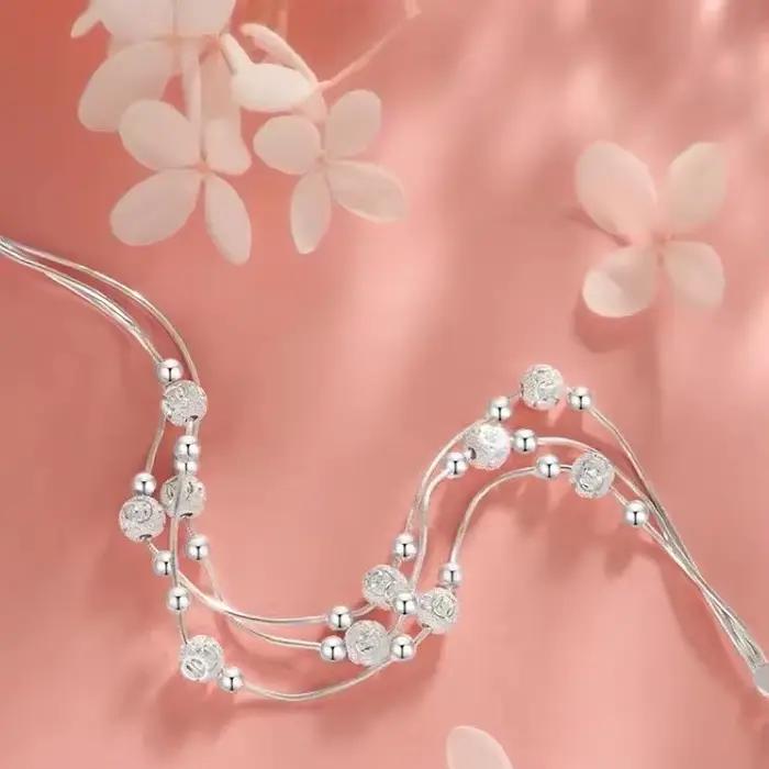 Bracelet en argent sterling 925 à perles multi-couches ajustable avec motif étoile pour femme