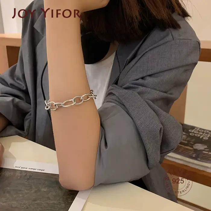 Bracelets minimalistes en argent Sterling 925 pour femmes, chaîne épaisse, nouvelle mode Vintage Punk Hiphop, bijoux cadeaux de fête