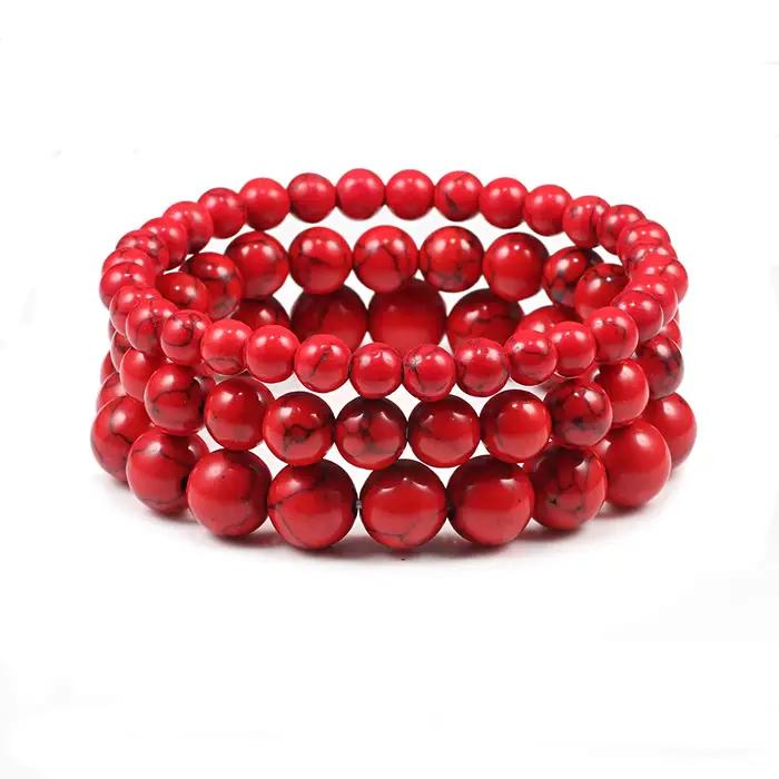 Nouveau 6mm 8mm 10mm perles rouges Bracelets classique élastique extensible pierre naturelle Bracelet Bracelet pour femmes hommes Yoga bijoux