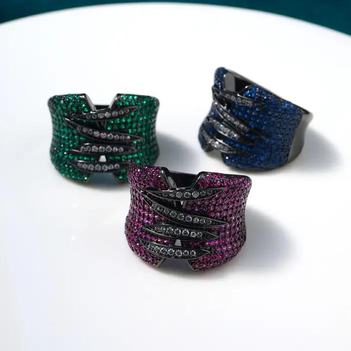 Bague empilable de luxe Monaco Design pour femme en cuivre plaqué or 18 carats sertie de zircone cubique bagues de cocktail mode soirée mariage fiançailles