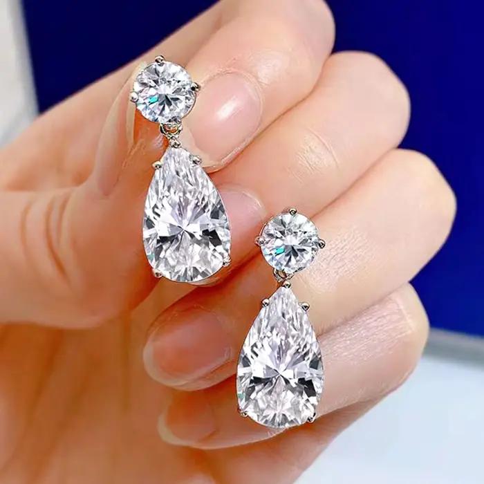COSYA – ensemble collier/boucles d'oreilles en moissanite en forme de goutte d'eau pour femmes, 100% argent S925, diamant taillé en forme de poire, bijoux fins pour mariage, cadeau