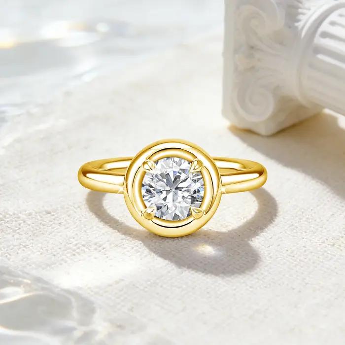 Bague solitaire ronde en Moissonite en argent Sterling 925 pour occasions spéciales bijou fin cadeau d'anniversaire pour femme alliance de mariage engagement romantique