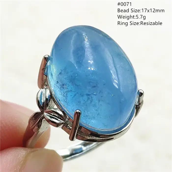 Bague brésilienne réglable avec perles d'aigue-marine bleue naturelle pour femme, bijoux ovales en argent regardé 925, Uto AAA