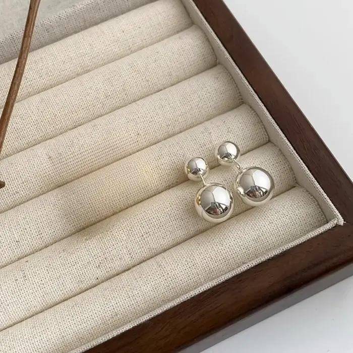 Boucles d'oreilles pendantes en forme de boule métallique pour femmes et filles