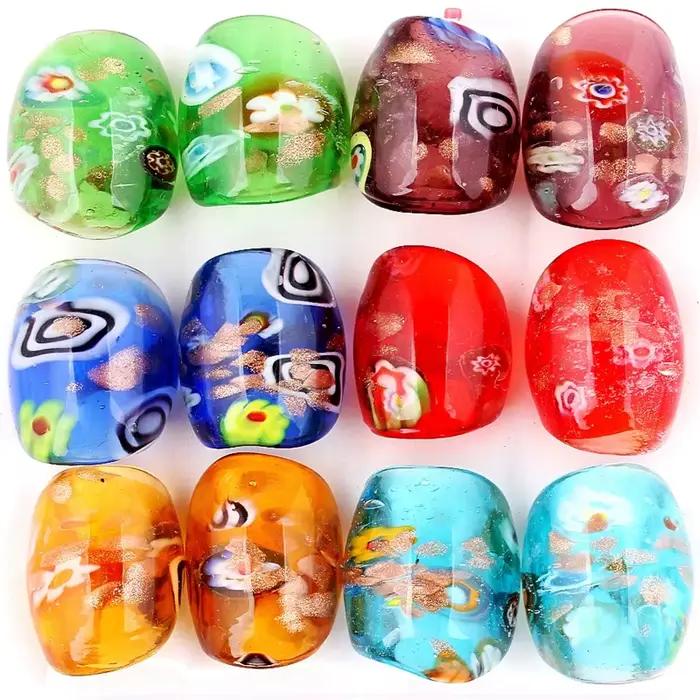 QianBei-Bague en verre à motif de fleurs bohèmes mixtes, matiques glaçure, bague de Murano, cadeaux