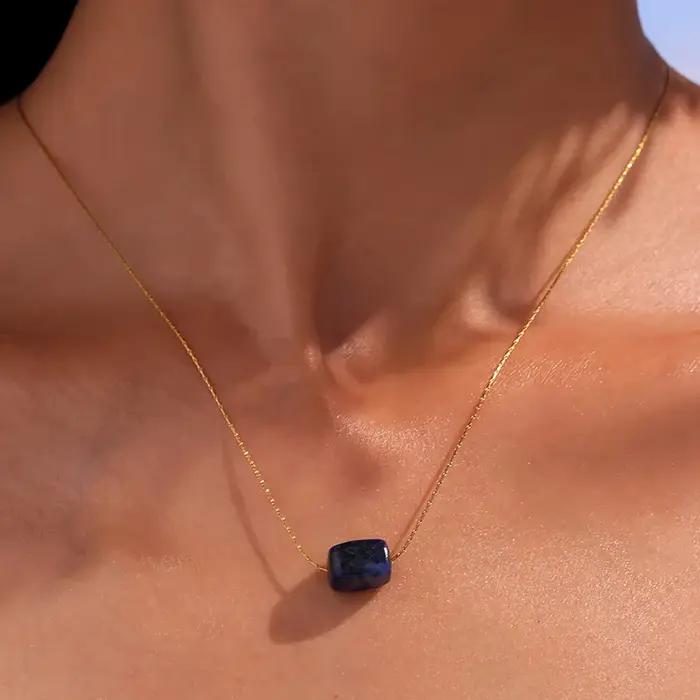 Pendentif carré malachite lapis lazuli turquoise en acier inoxydable plaqué or véritable pour femmes occasions spéciales bijoux cadeau