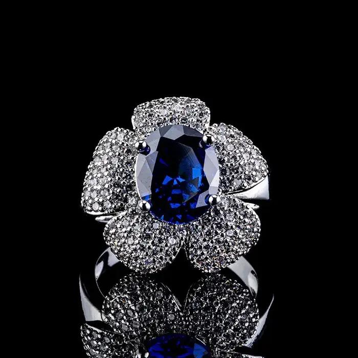 Camélia saphir bijoux Design classique luxe argent 925 incrustation diamants bagues pour femmes rétr