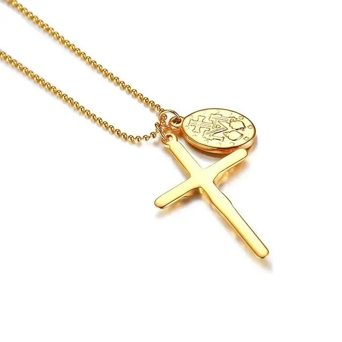 Collier avec pendentif en forme de croix et médaille miraculeuse de la vierge marie pour femmes