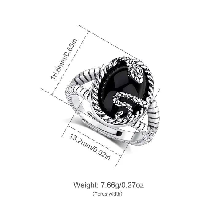 AEONSLOVE 925 bague serpent réglable en argent Sterling bague en obsidienne ovale Vintage bijoux païens cadeaux personnalisés pour hommes femmes