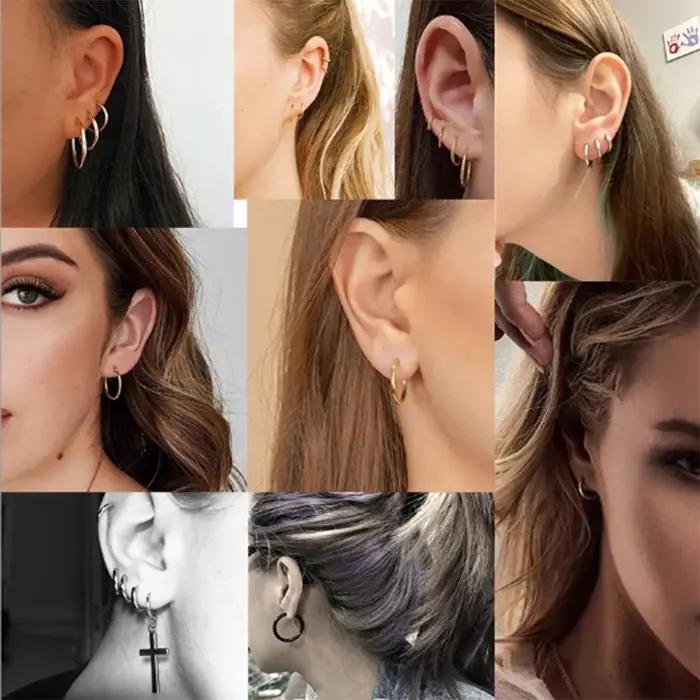 5 paires de ensembles de boucles d'oreilles pour femmes classiques et à la mode en acier inoxydable