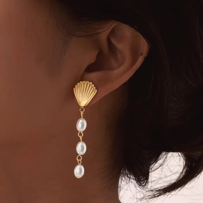 Boucles d'oreilles coquillage en acier inoxydable pour femme
