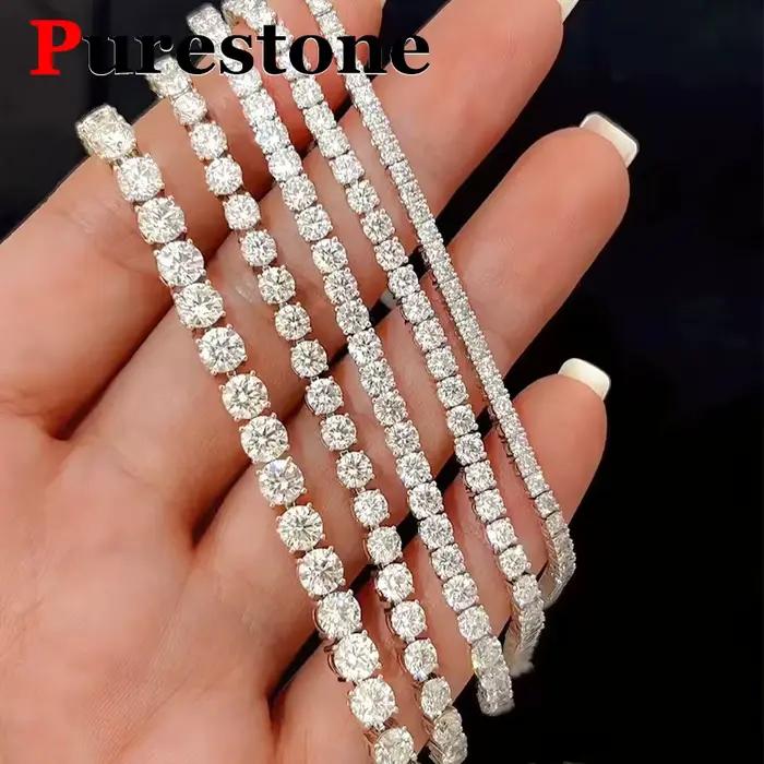 Bracelet en diamant Moissanite pour hommes et femmes, Simple et caché, en argent Sterling S925, chaîne de Tennis scintillante de luxe