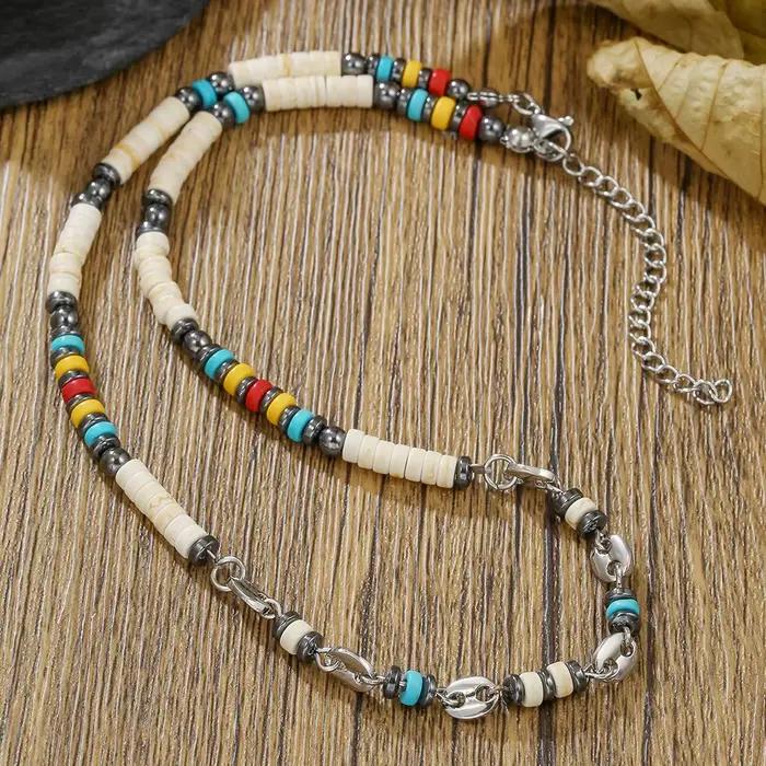 Collier de perles d'hématite pour femmes et hommes, Vintage, perles de riz multicolores, ras de cou, Bracelet, bijoux faits à la main