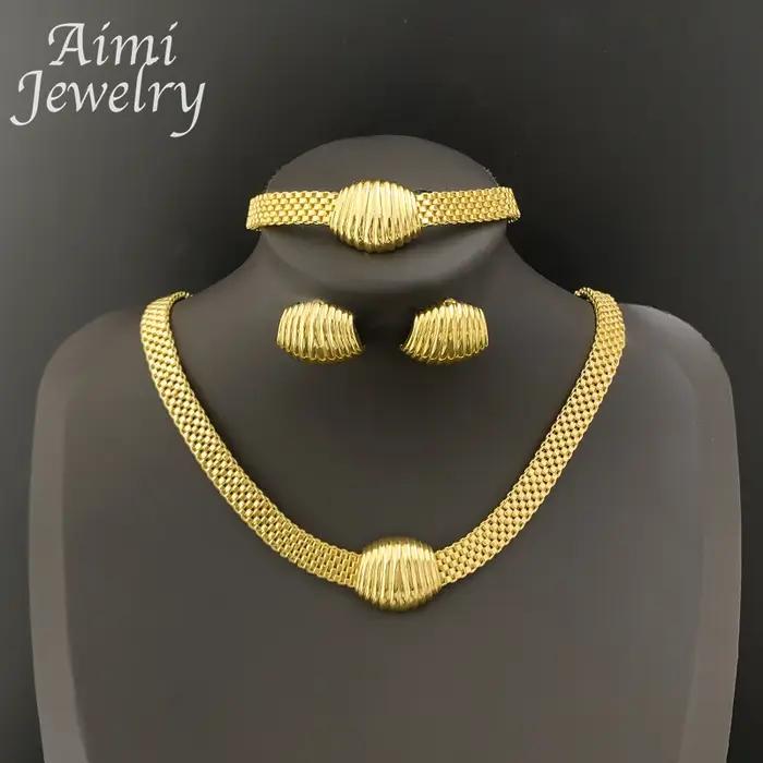 Collier boucles d'oreilles Bracelet ensembles Simple plaqué or ensemble de bijoux pour femmes ensemble de bijoux italiens mariage de mariée cadeau de fête africaine