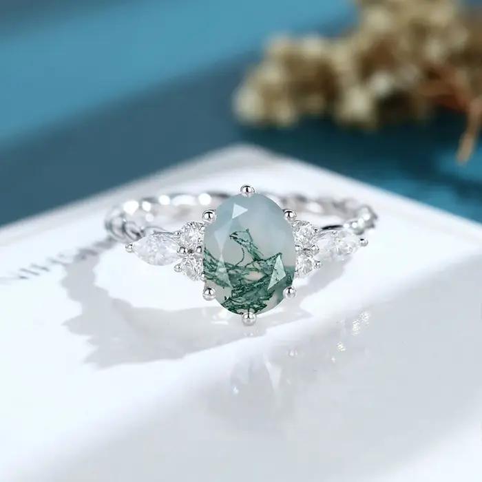 Bague de fiançailles ovale aigue-marine/Quartz Rose/pierre de lune/Labradorite/agate Ross/améthyste,