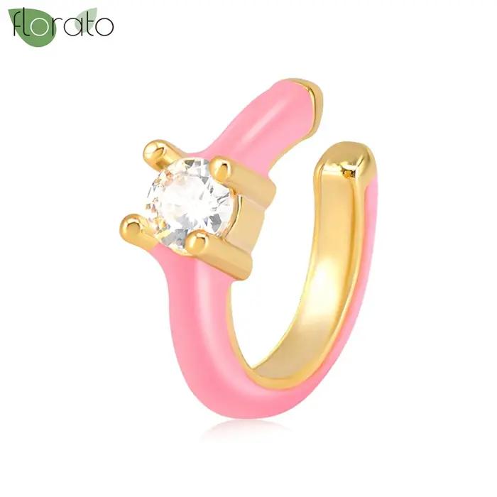 Boucles d'oreilles clip non percées en or 18 carats pour femmes et hommes, émail coloré, faux cartilage, manchette d'oreille, bijoux de fête, tendance