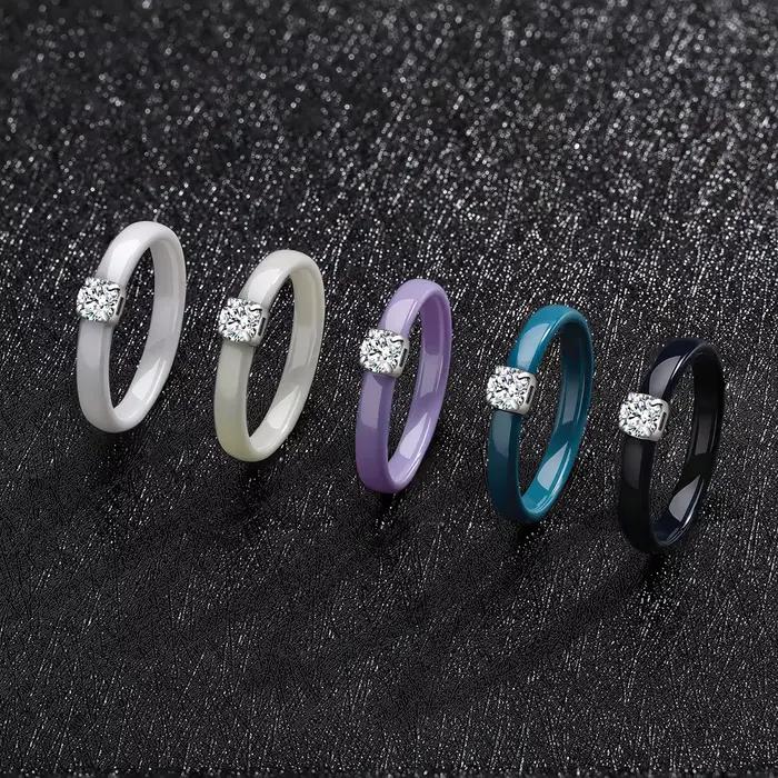 Bague de promesse classique en céramique fine pour femme, alliance de mariage avec pierres colorées, occasions spéciales, Saint Valentin, mariage