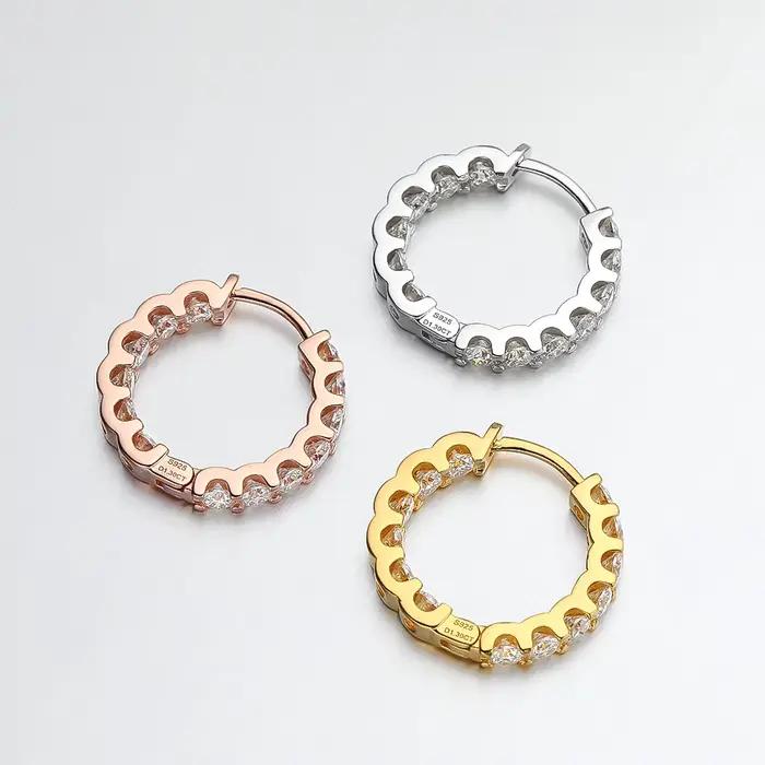 Boucles d'oreilles créoles en argent sterling 925 serties de moissonite vvs1 pour femmes occasions spéciales mariage anniversaire cadeaux