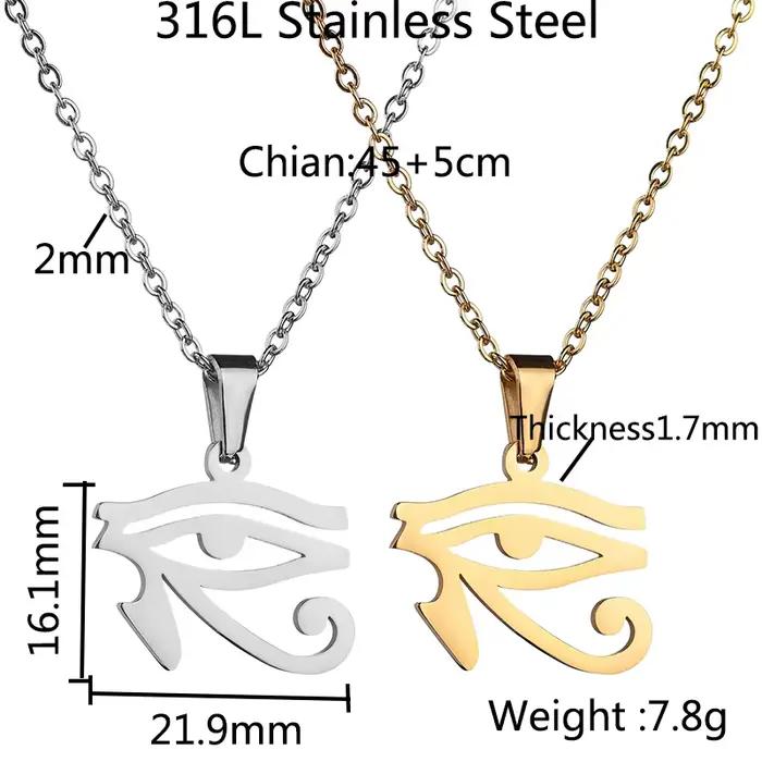 Collier pendentif l'oeil d'horus en acier inoxydable, série égyptienne ancienne, ras du cou Ra Eye pour femmes et hommes, cadeau d'anniversaire pour père