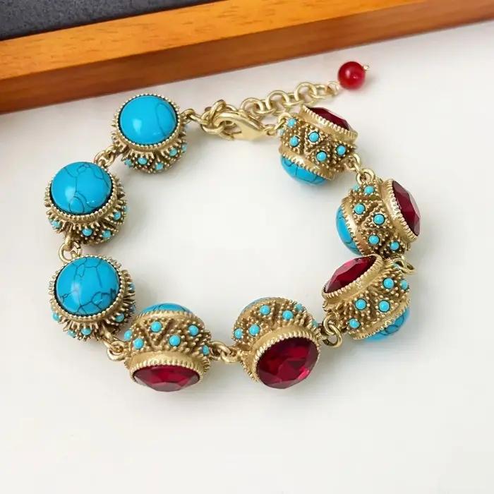 Bracelet BoHEME Retro Turquoise et Rubis Style Palais Luxe Vintage Geometrique pour Femmes Occasions Speciales