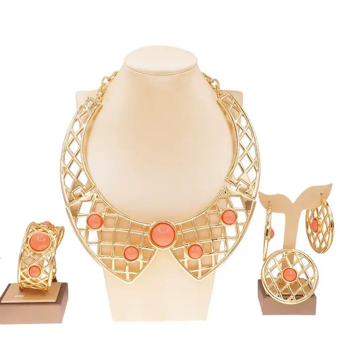 Ensemble de bijoux à la mode pour femmes, collier à nœud, Style découpé en maille, Bracelets pour Banquet, dîner de mariage, bagues, boucles d'oreilles, cadeaux pour femmes