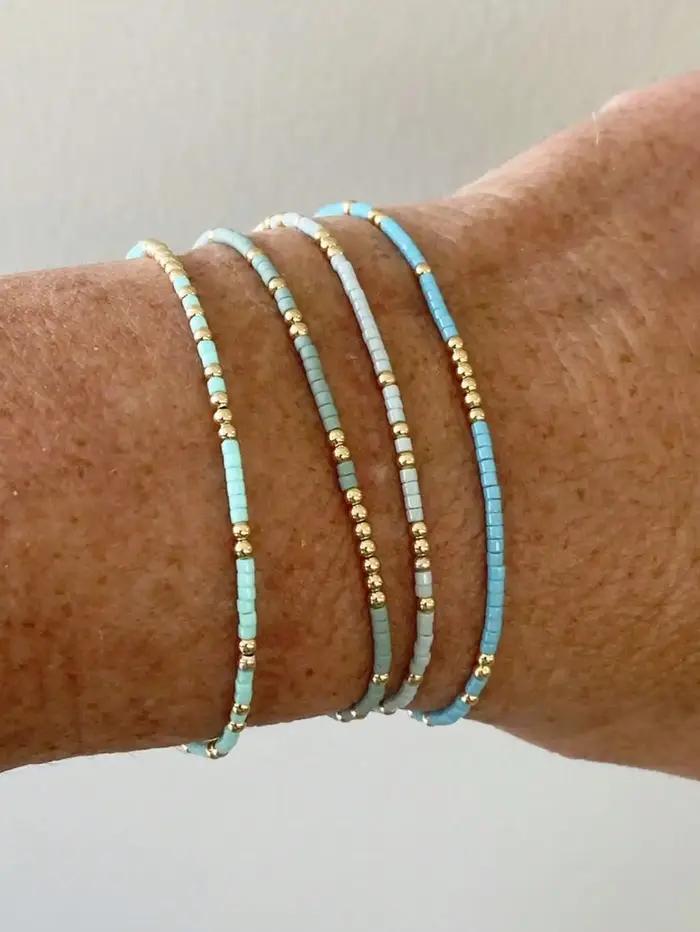 Ensemble de bracelets extensibles en perles de rocaille de couleur Turquoise