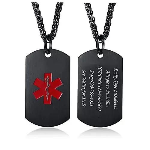 Collier d'Alerte Médicale Personnalisé en Acier Inoxydable pour Hommes et Femmes Occasions Spéciales Bijoux d'Identification Médicale Élégants