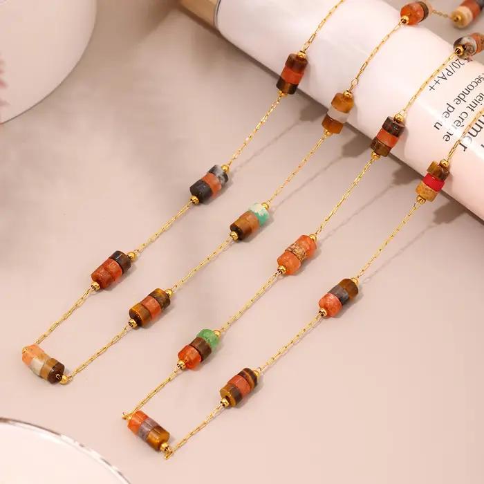 Collier et Bracelet Ethnique avec Pierres Naturelles Plaquées Or 18 Carats Pour Femmes Occasions Spéciales