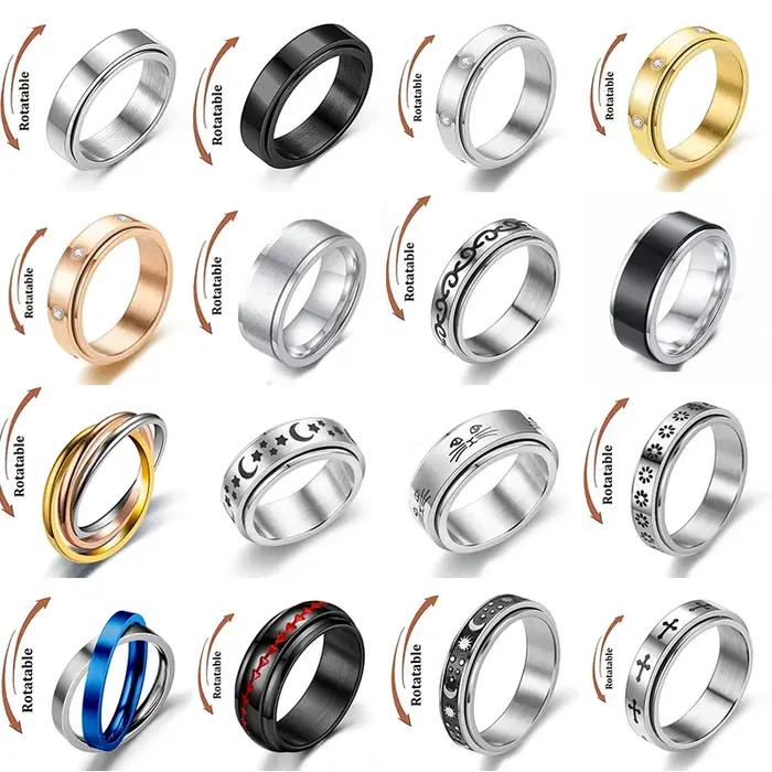 Anneaux de couple anti-stress en acier inoxydable pour homme et femme, idéaux pour les occasions spéciales et le quotidien, avec fonction de relaxation et tracker de fitness