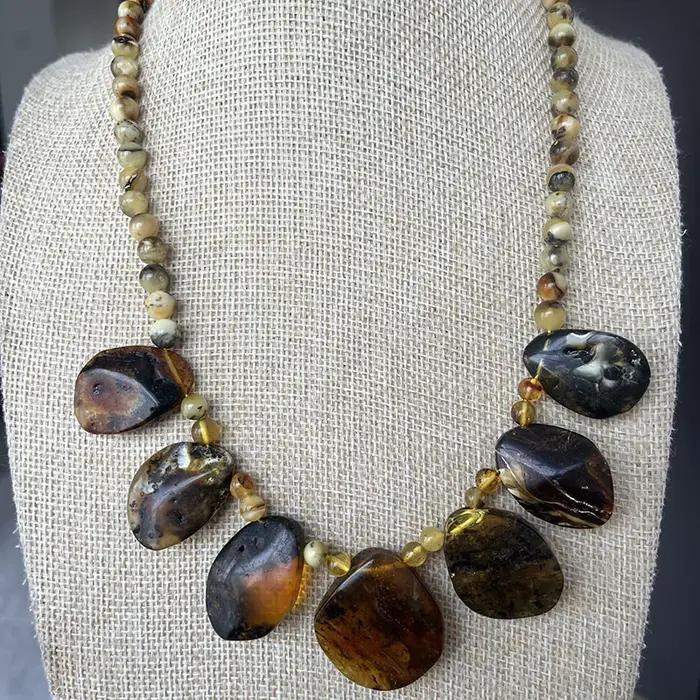 Collier d'ambre de la Baltique pour femmes, artisanat original, pierres précieuses naturelles, perles médicales, chaîne corde, cadeau d'occasion spéciale