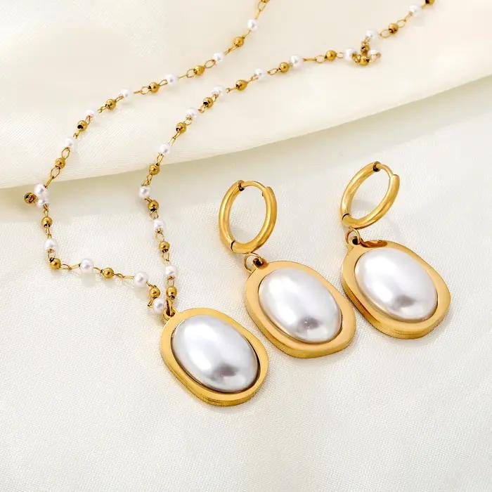 ASONSTEEL luxe Imitation perle pendentif collier boucles d'oreilles ensembles de bijoux en acier inoxydable pour les