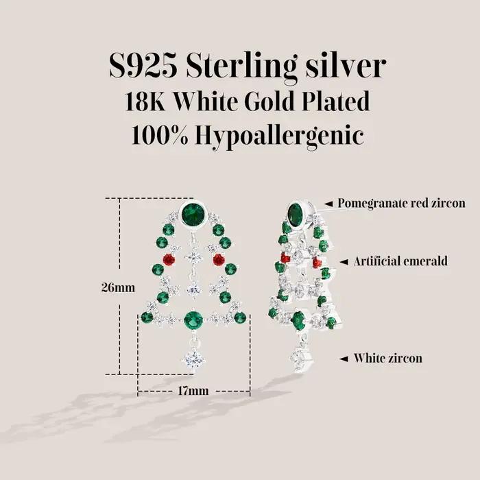 Attagems 2025 boucles d'oreilles arbre de noël en argent Sterling S925 plaqué or 18 carats Zircon Eardrop pour femmes fille fête bijoux fins