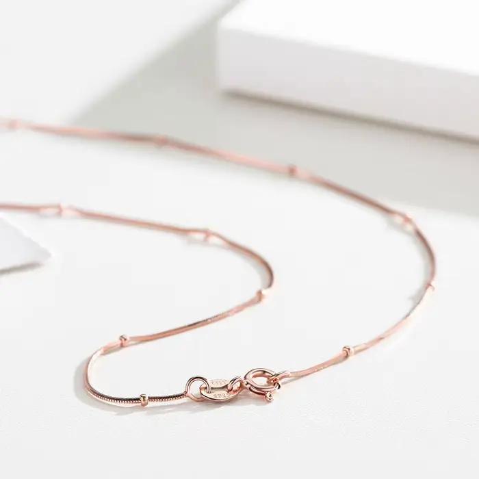 45 cm mince 925 en argent Sterling couleur or Rose serpent chaîne de perles Collier pour femmes filles bijoux Kolye Collares Collier