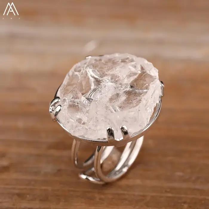 Bague en or et cristal de Quartz blanc naturel