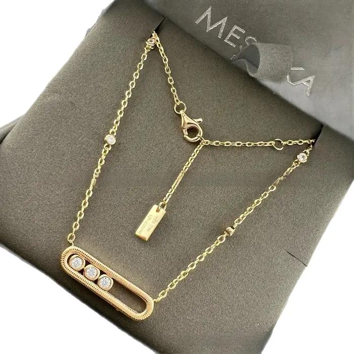 Nouveau Collier Coulissant pour Femme à Trois Diamants Brossés