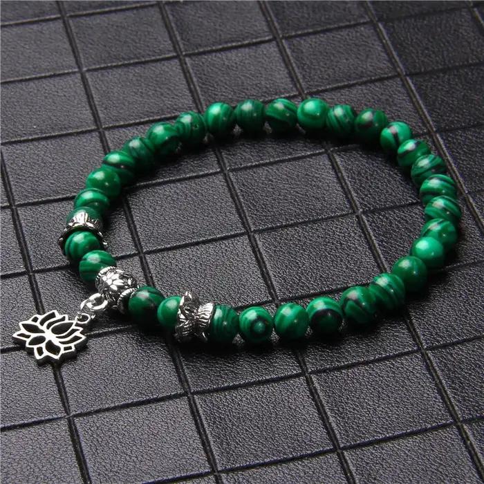 Bracelet à Breloques en Pierre de Jaspe Malachite Turquoises