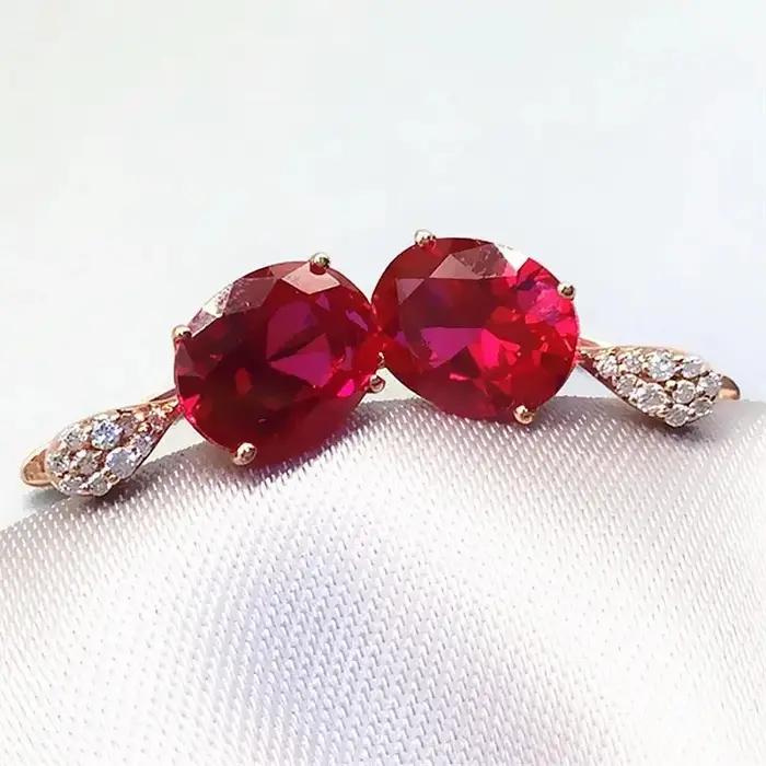 Boucles d'oreilles ovales en rubis incrusté d'or rose 14K plaqué or violet 585 pour femmes