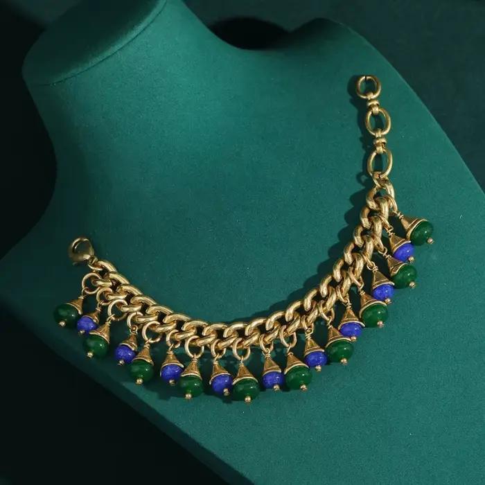 Vintage vert verre fleur goutte bracelets porte-bonheur couleur or tissage chaîne Antique bijoux femmes saint valentin cadeau nouvelle tendance 2025