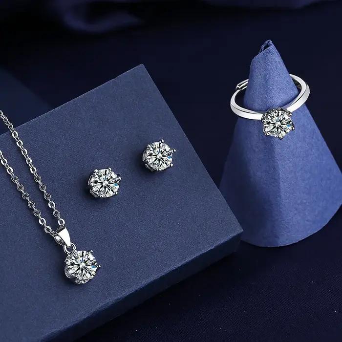 Ensemble de bijoux en argent Sterling 925, Zircon AAAAA, mode coréenne pour femmes, collier élégant, boucles d'oreilles, bague, cadeau de fête d'anniversaire et de mariage