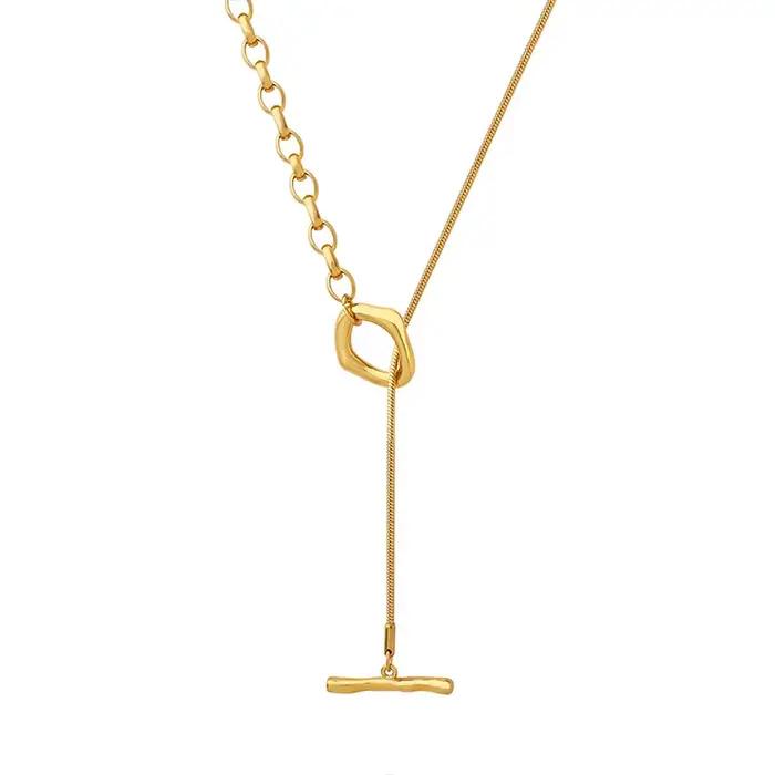 Collier Long réglable bicolore en acier inoxydable pour femmes, 80cm, couleur or argent 18 carats, b