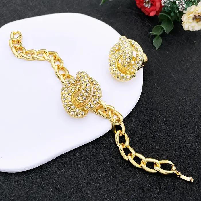 Ensemble de bijoux de luxe plaqué or 18 carats pour femmes