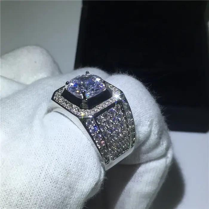 14K or Solitaire mâle 2ct laboratoire diamant Moissanite bague couleur argent bijoux fiançailles alliance anneaux pour hommes cadeau