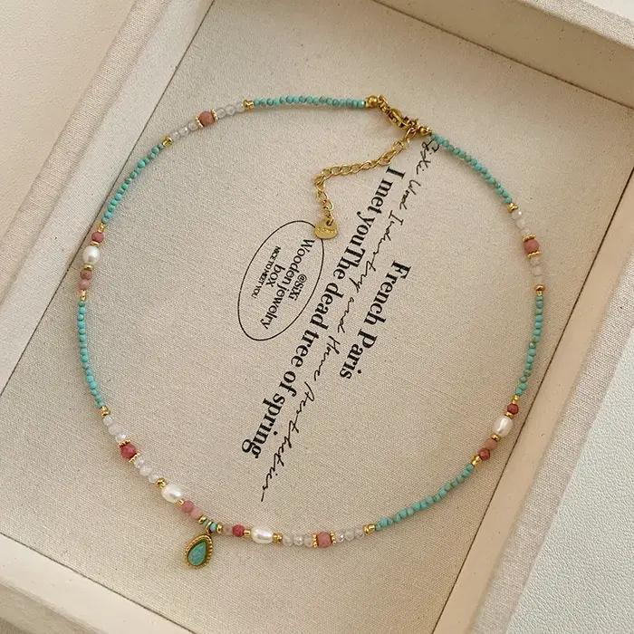 Chaîne de perles en pierre naturelle, pendentif gouttelette d'eau, bijoux à la mode pour femmes, accessoires de chaîne de clavicule Sexy, 2025