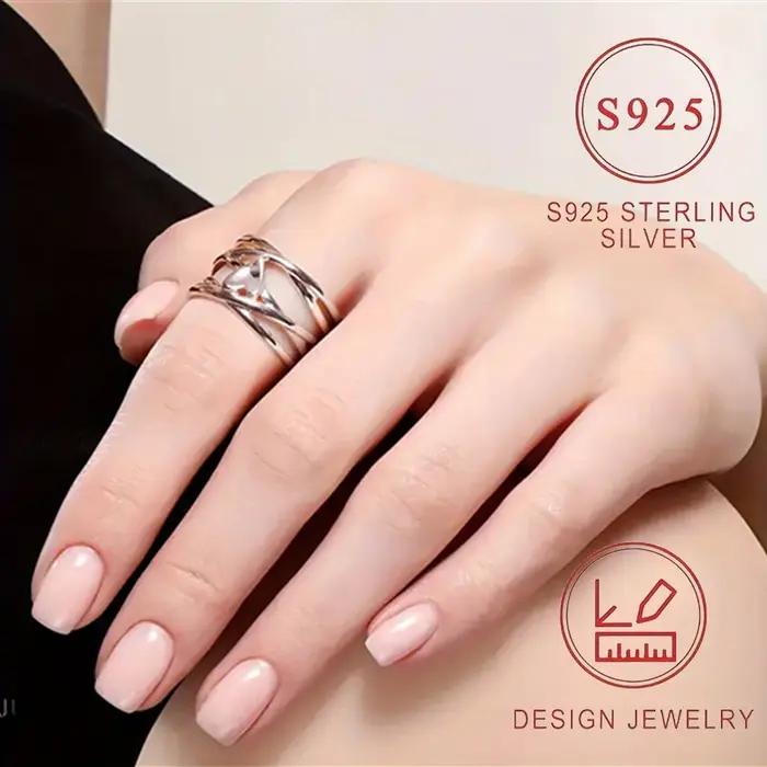 Alliance en argent sterling 925 en forme de cœur bijou de mariage pour femme style français chic bijoux de mode occasion spéciale