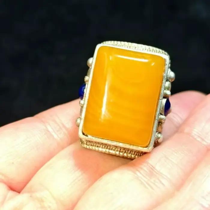 Bague vintage style selle tibétaine et mongole audacieuse incrustée de pierres précieuses artificielles réglable pour homme et femme cadeau spécial